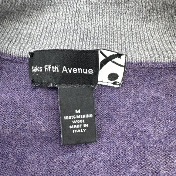 Saks Fifth Avenue Mens medium Purple 100% Merino Wool Mock Neck 1/4 Zip Sweater - Picture 5 of 6